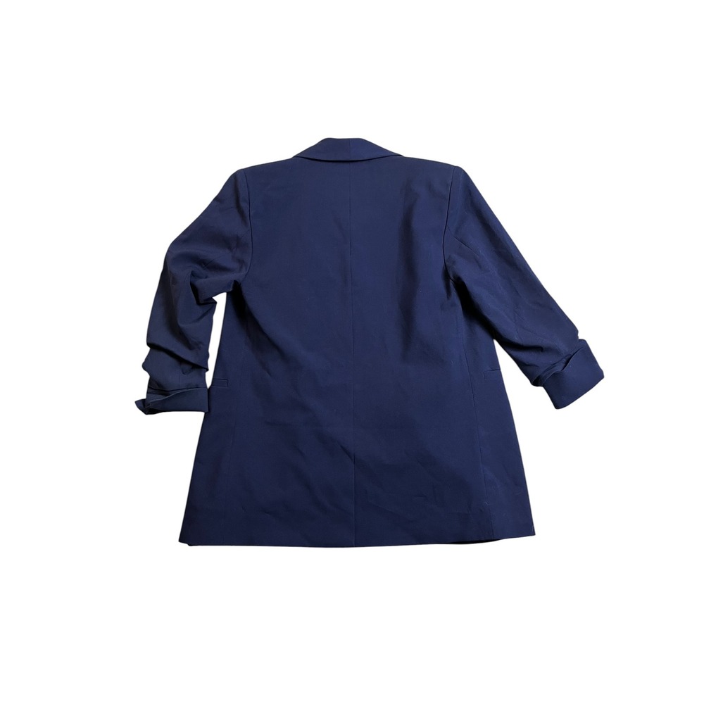Venus Womens Navy Blue Open Front Ruched 3/4 Sleeve Shawl Collar Blazer Size 6 - Picture 11 of 11